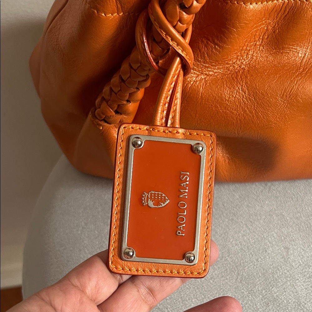 Paolo Masi Orange Braided-Handle Leather Shoulder Bag - Picture 3 of 10